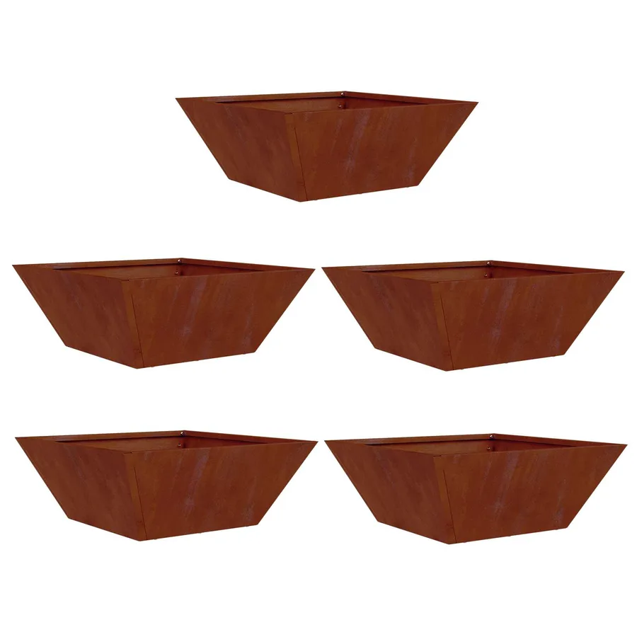Cache-pot de jardin 5 pc Rouillé 40 x 40 x 15 cm Acier patiné - 2