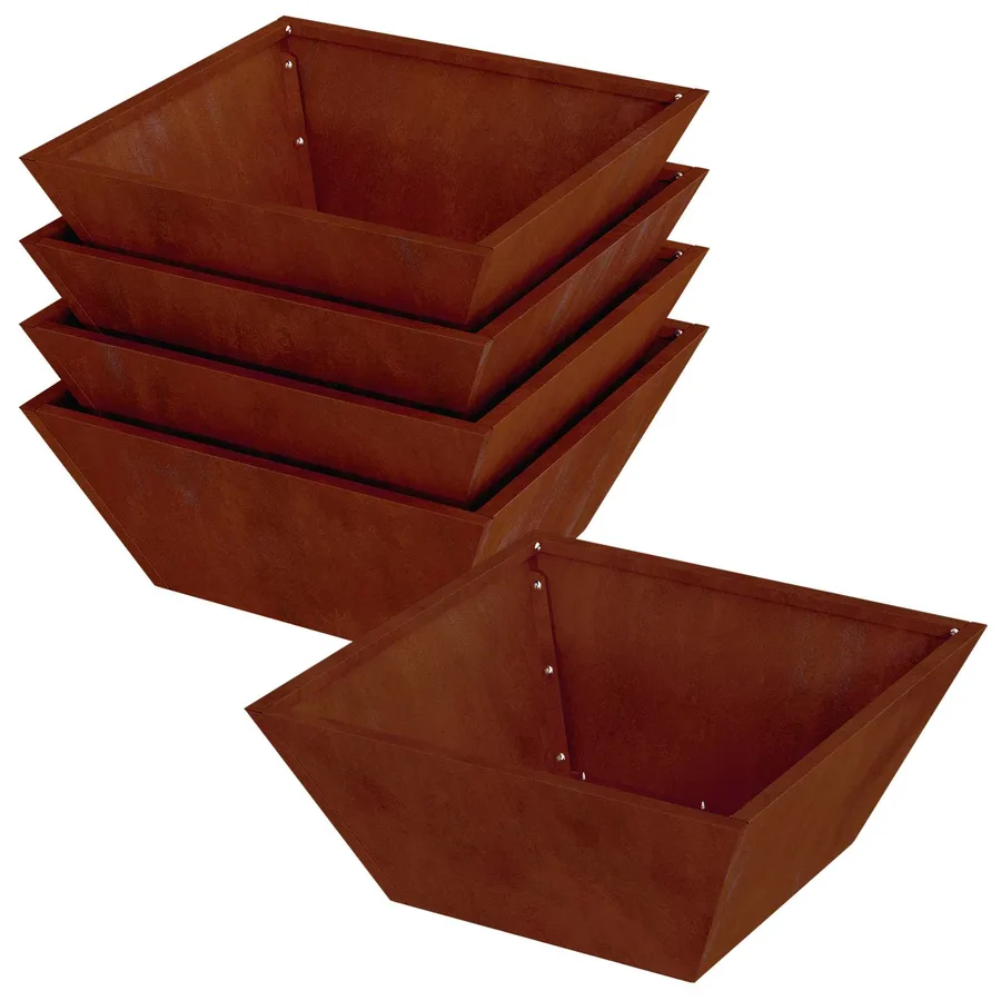 Cache-pot de jardin 5 pc Rouillé 40 x 40 x 15 cm Acier patiné - 6