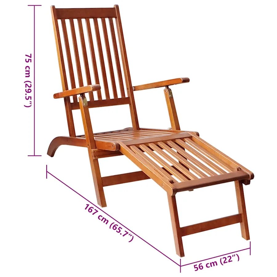 Chaise longue d'extérieur repose-pied et coussin Acacia solide - 10