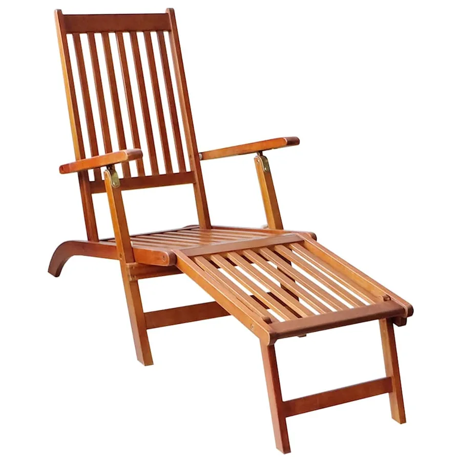 Chaise longue d'extérieur repose-pied et coussin Acacia solide - 2