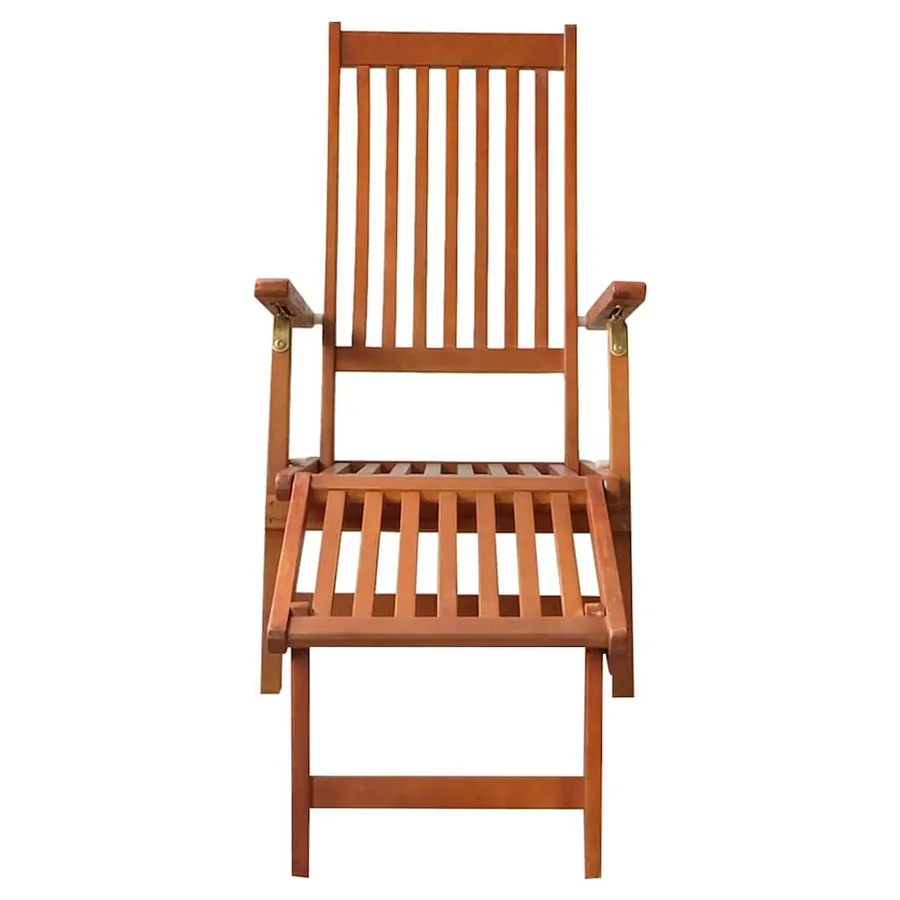Chaise longue d'extérieur repose-pied et coussin Acacia solide - 3