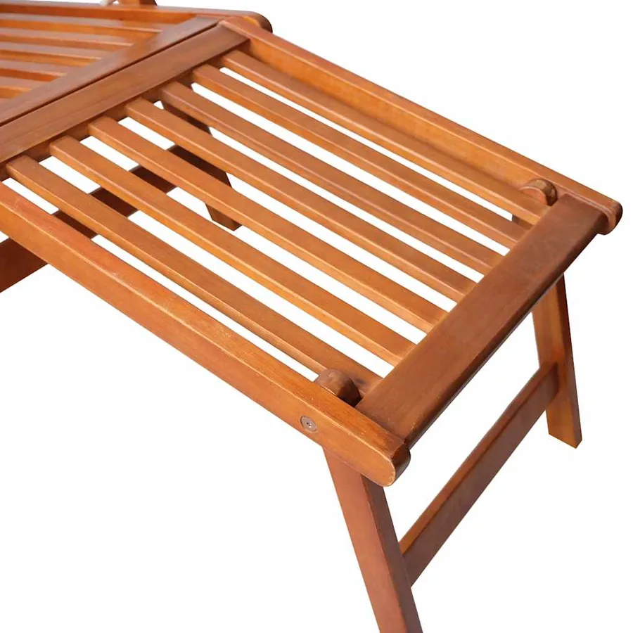 Chaise longue d'extérieur repose-pied et coussin Acacia solide - 5