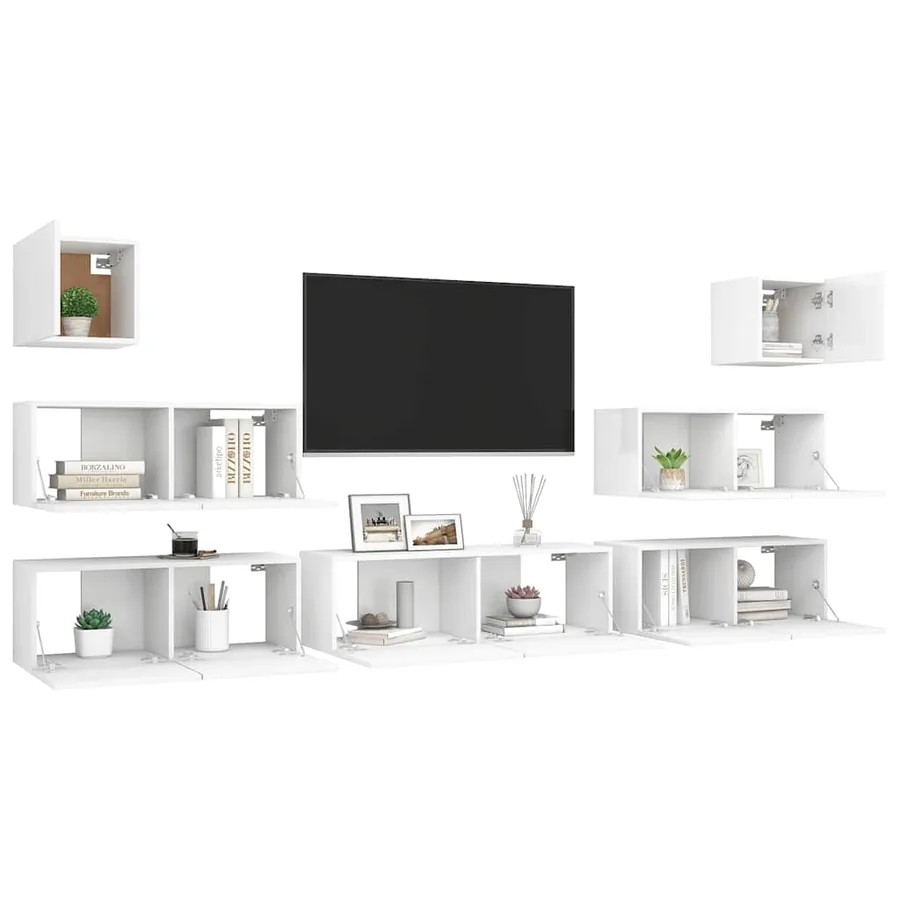Ensemble de meubles TV 7 pcs Blanc Bois d'ingénierie - 3
