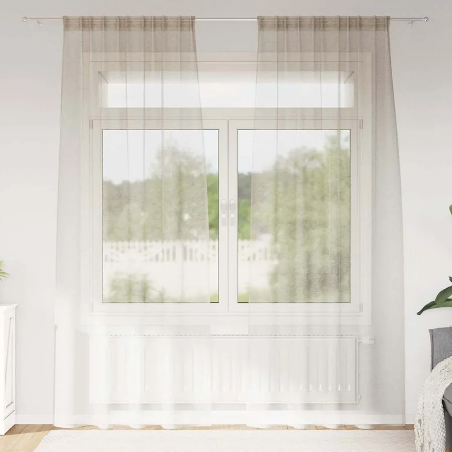Rideau en Voile 2 pcs Couleur sable 225 x 140 cm Polyester