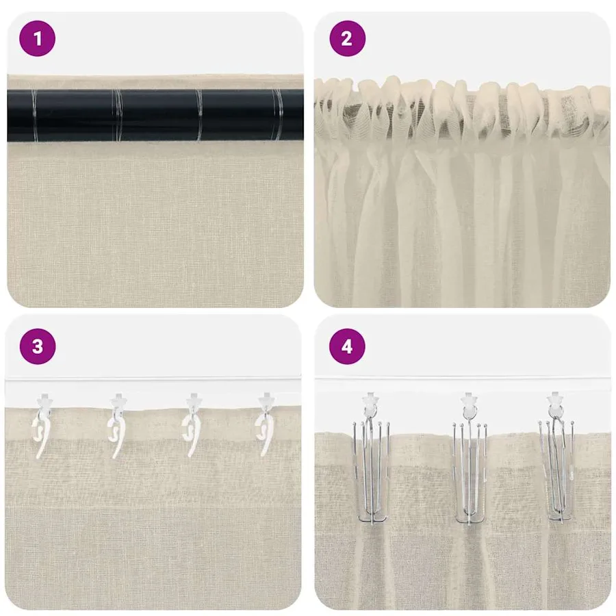 Rideau en Voile 2 pcs Couleur sable 225 x 140 cm Polyester - 7