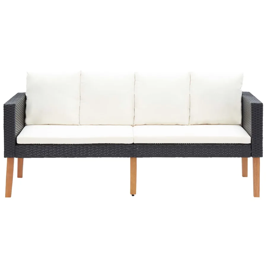 Salon de jardin 4 pcs avec coussins Résine tressée Noir - 13