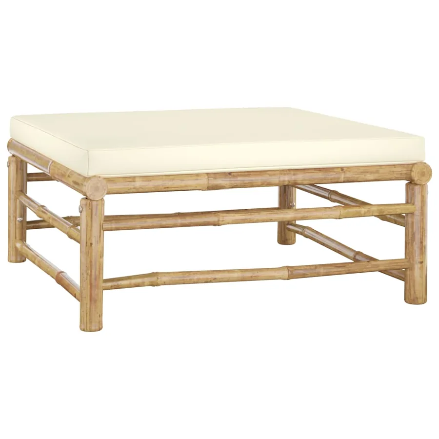 Salon de jardin 6 pcs avec coussins blanc crème bambou - 7