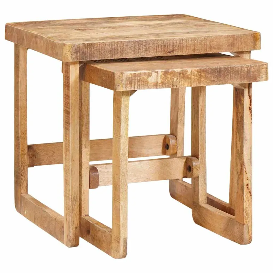Tables gigognes 2 pcs Marron Bois de mangue massif - 3