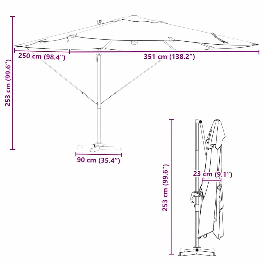 Parasol Vert 351 x 250 x 253 cm Polyester et Aluminium - 16