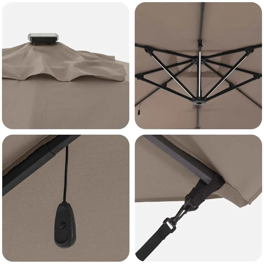 Parasol Taupe 286 x 284 x 270 cm Aluminium et polyester - 9