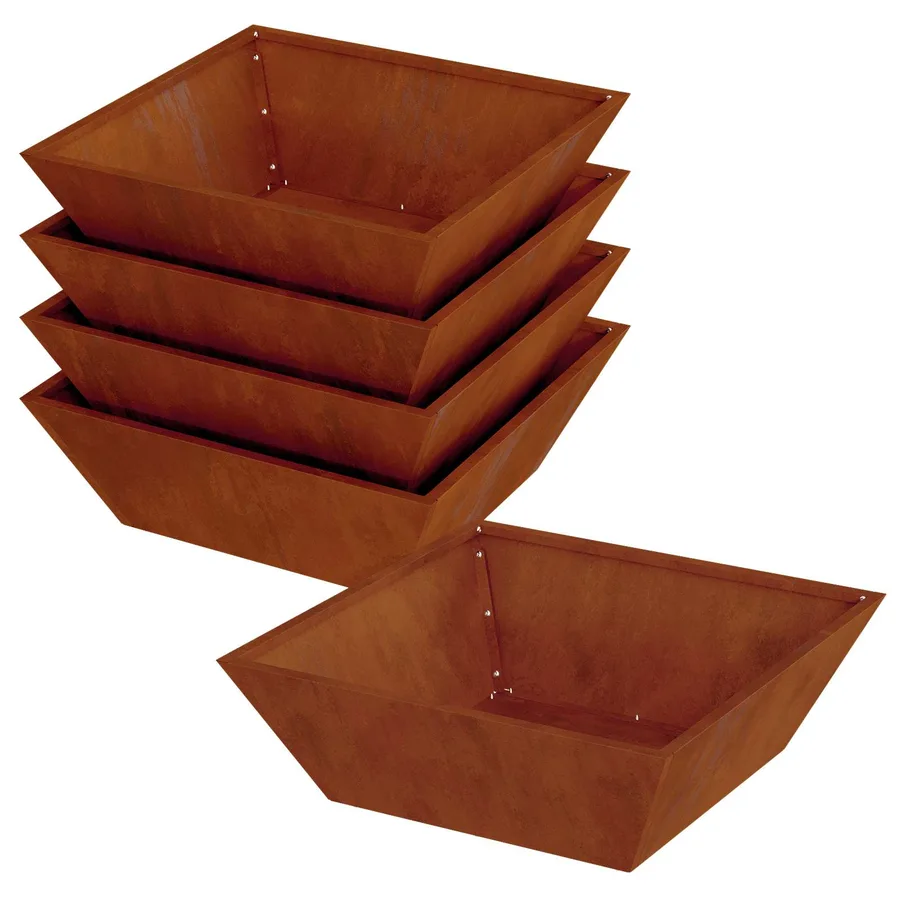 Cache-pot de jardin 5 pc Rouillé 50 x 50 x 15 cm Acier patiné - 5