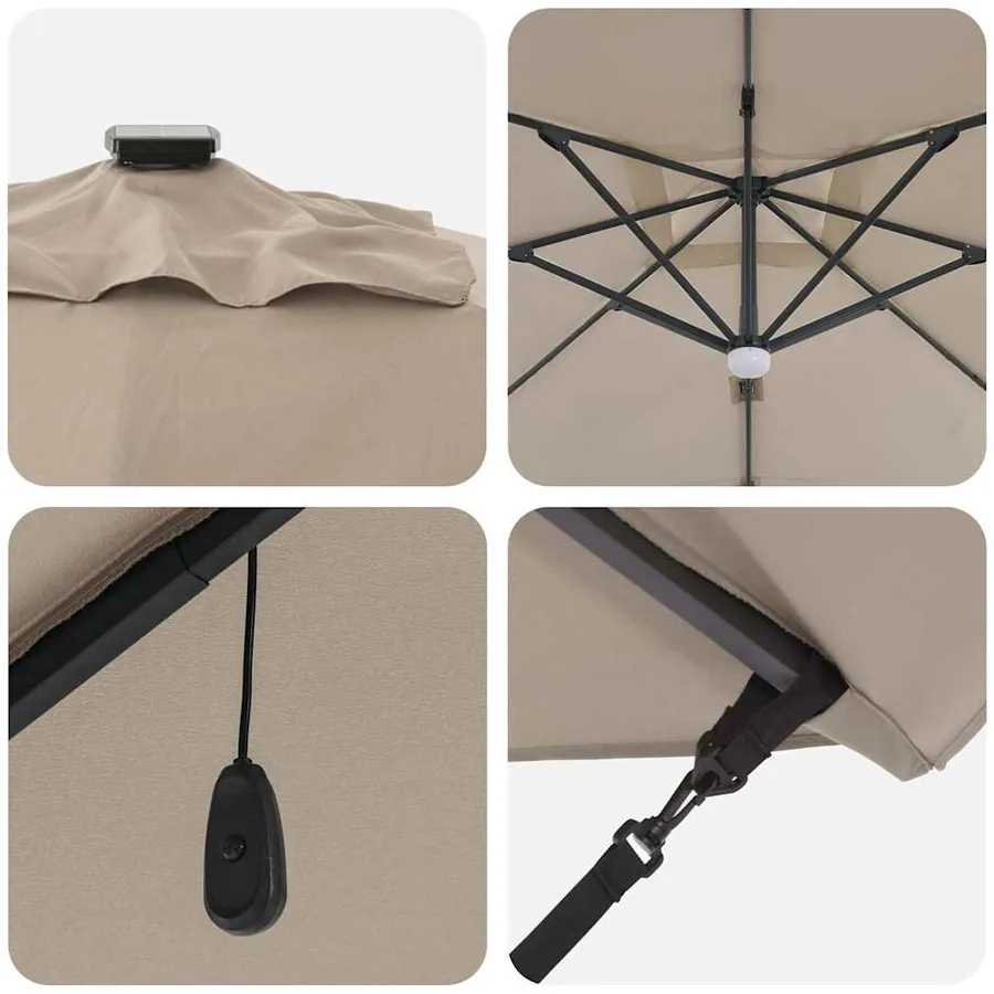 Parasol Taupe 351 x 250 x 253 cm Polyester et Aluminium - 9