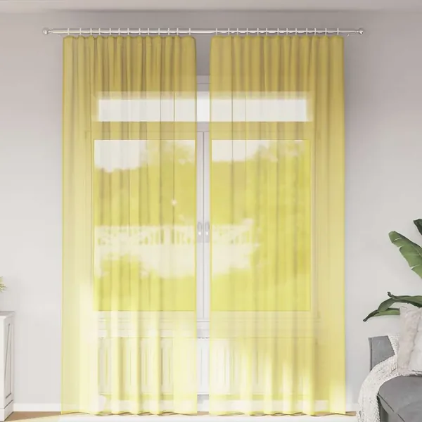 Rideaux en voile avec passe-tringles 2 pcs jaune