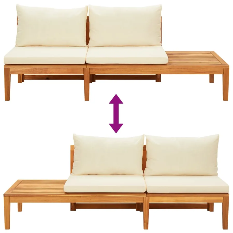 Salon de jardin 3 pcs avec coussins blanc crème Bois d'acacia - 6