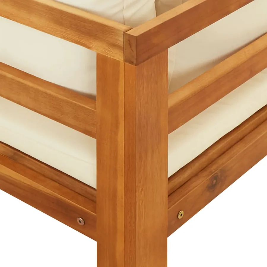 Salon de jardin 3 pcs avec coussins blanc crème Bois d'acacia - 9