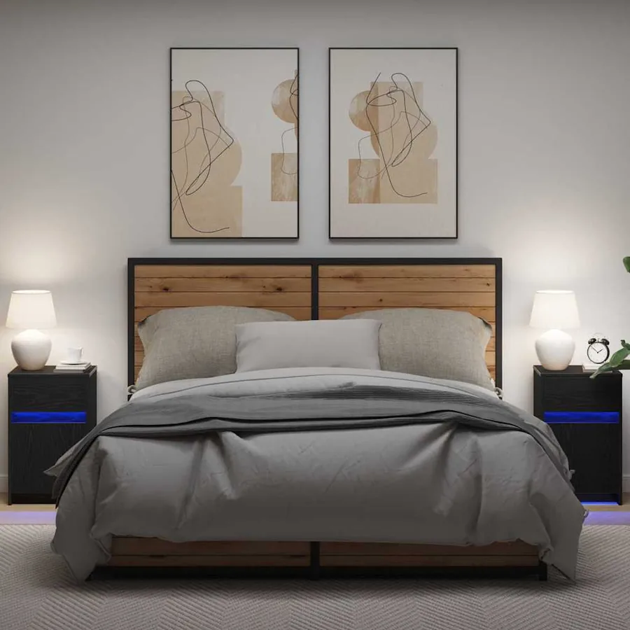 Armoire de chevet LED 2 pcs Chêne noir 38 x 34 x 61 cm