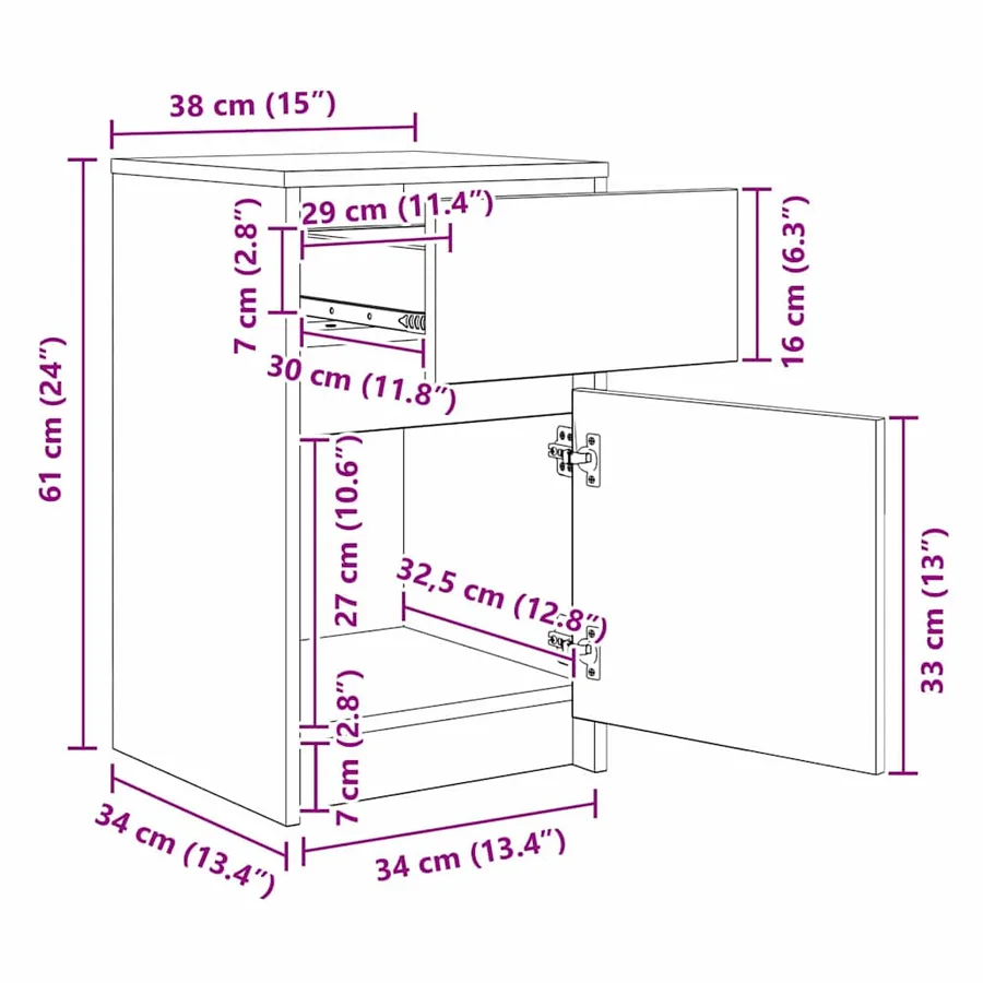 Armoire de chevet LED 2 pcs Chêne noir 38 x 34 x 61 cm - 14