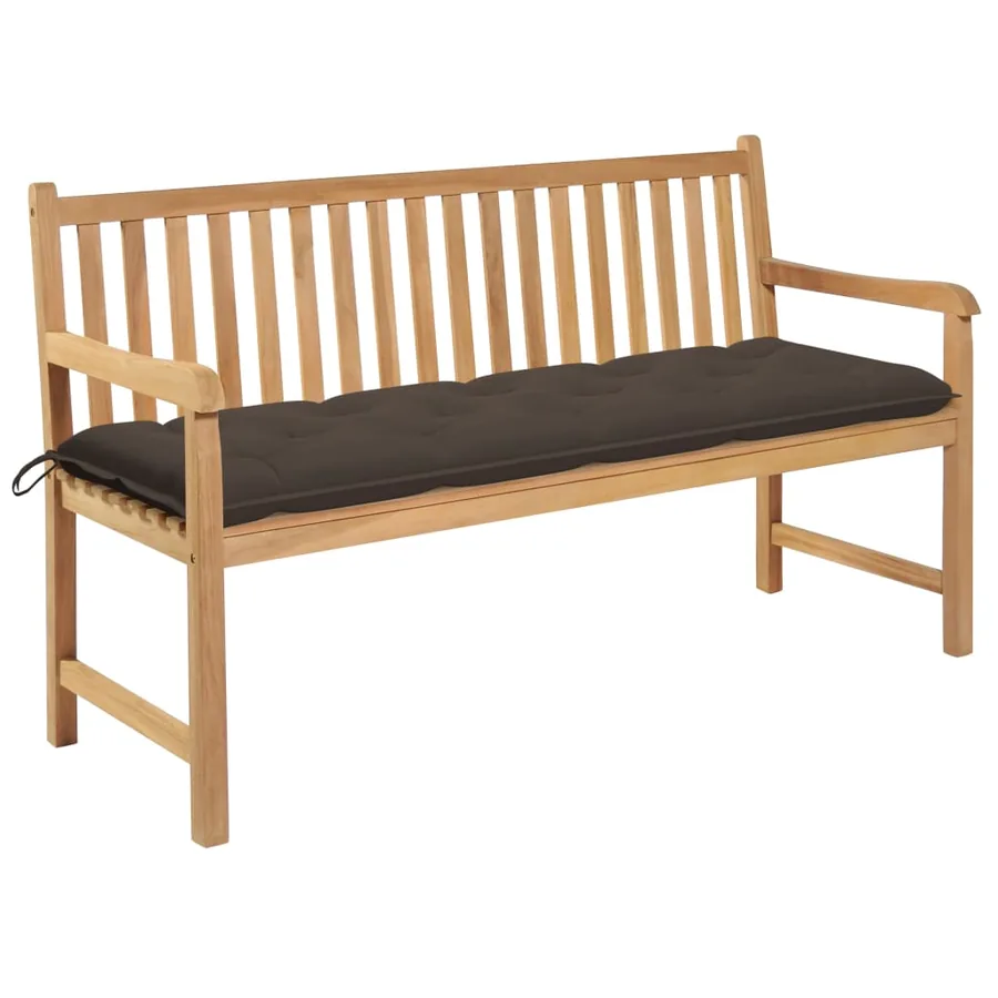 Banc de jardin avec coussin taupe 150 cm Bois de teck massif