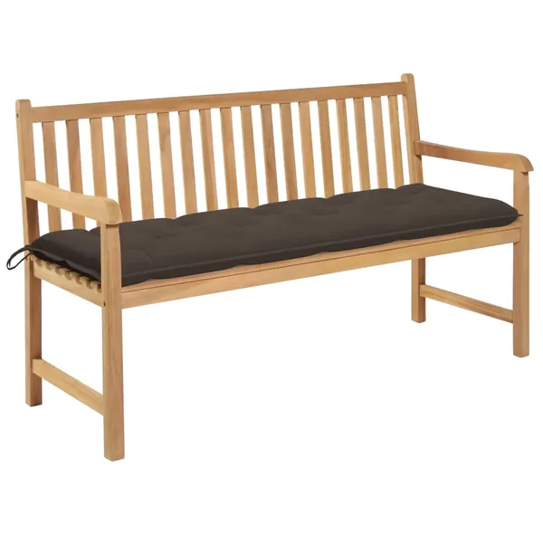 Banc de jardin avec coussin taupe 150 cm Bois de teck massif