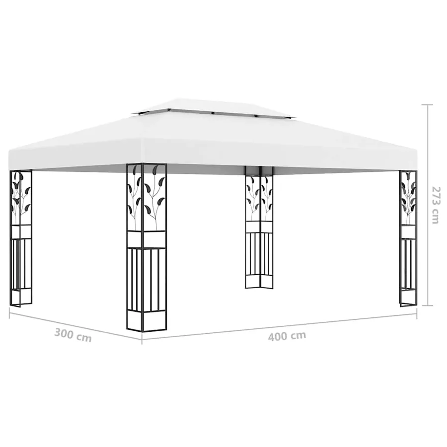 Tonnelle avec double toit et lumières LED 3x4 m Blanc - 10