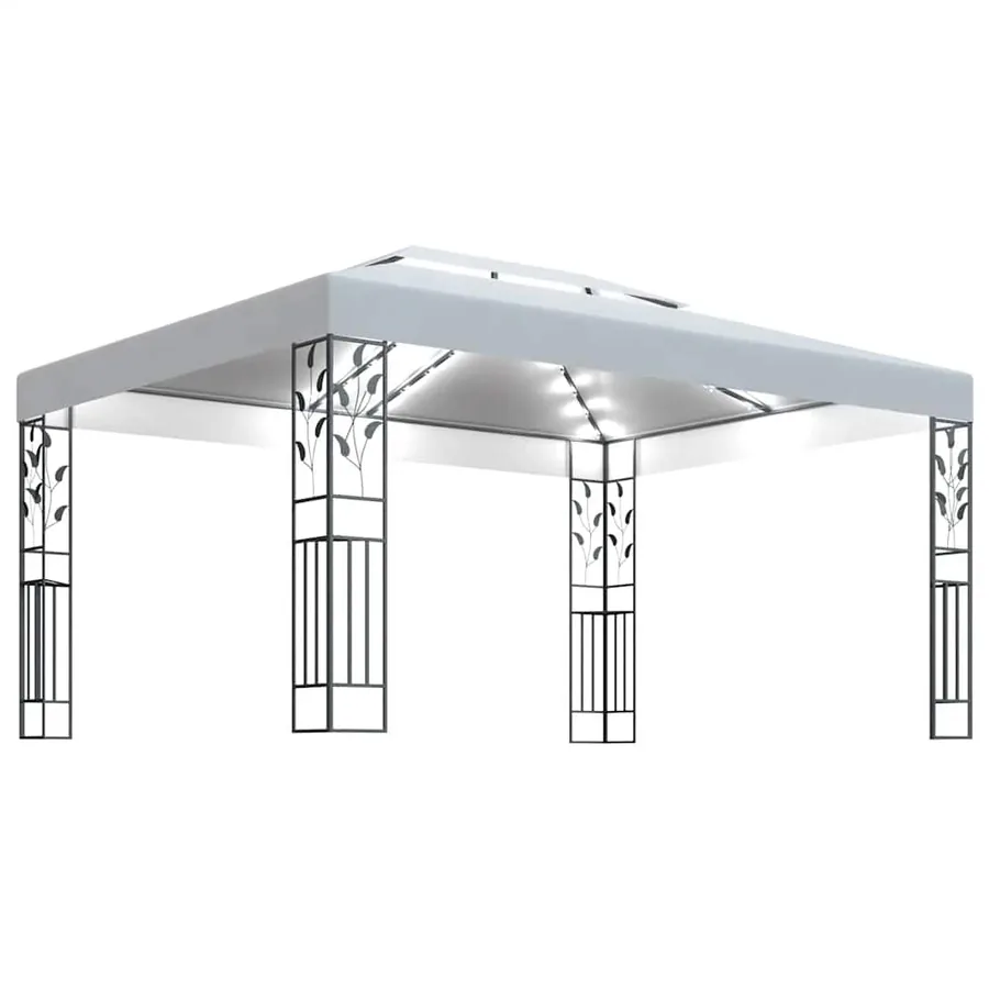 Tonnelle avec double toit et lumières LED 3x4 m Blanc - 2