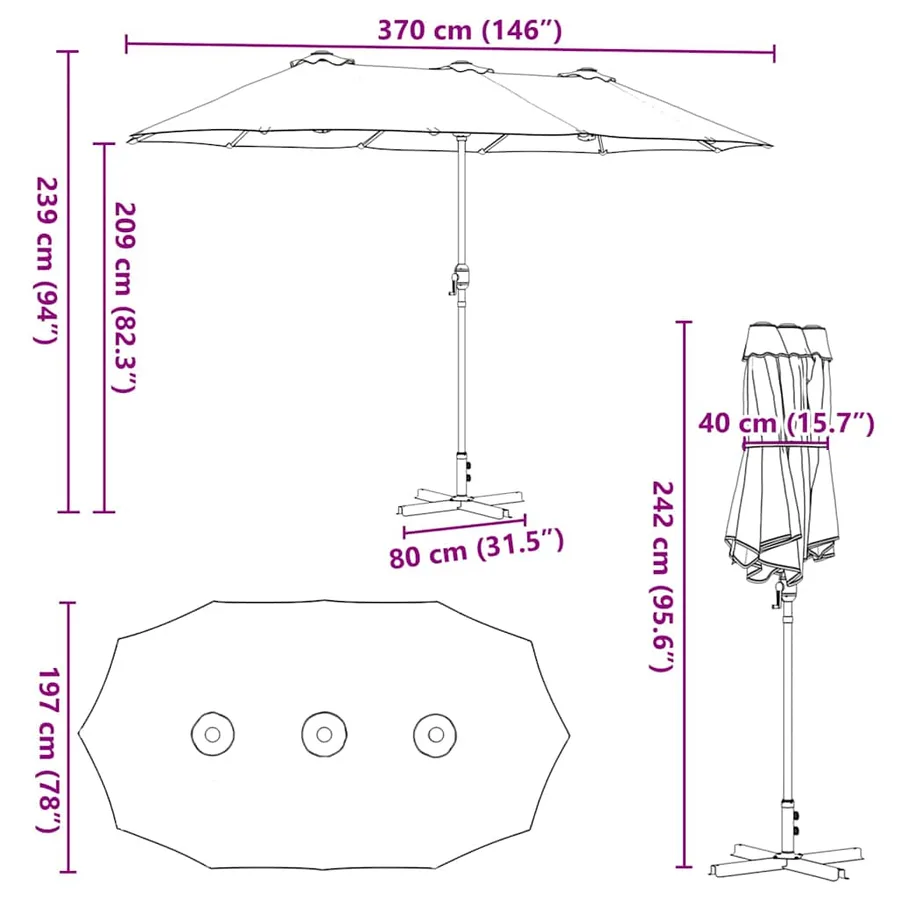 Parasol de jardin Anthracite 370 x 197 x 239 cm - 12