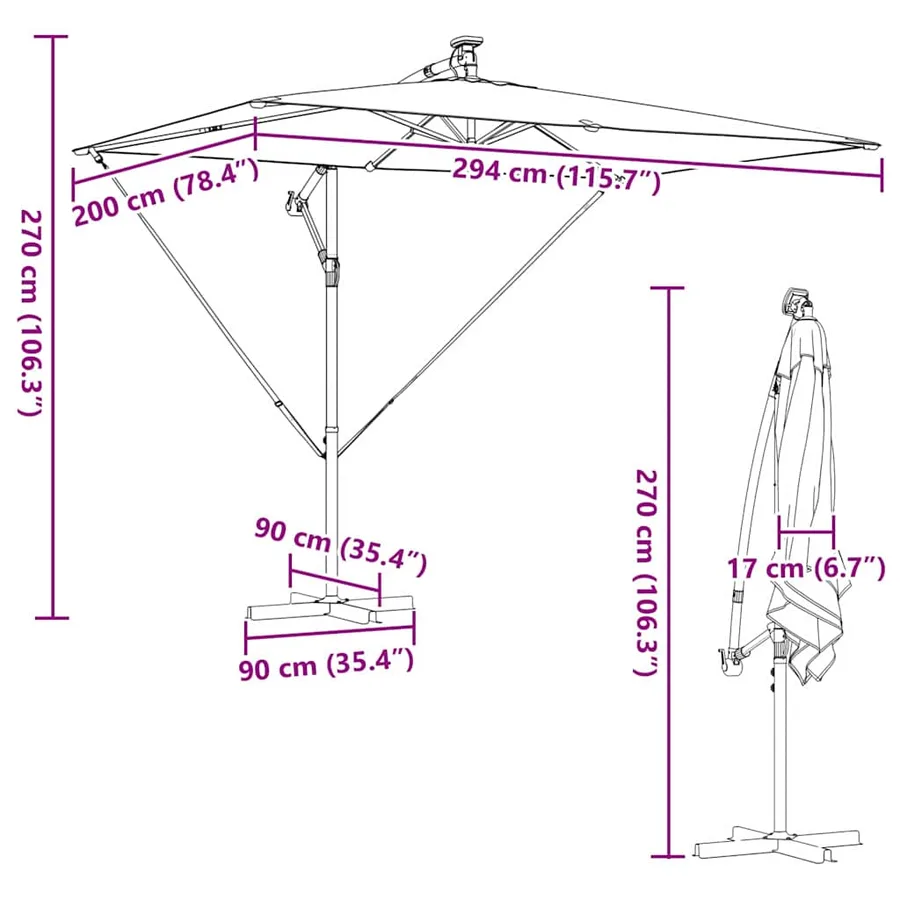 Parasol Noir 294 x 200 x 270 cm Polyester et Aluminium - 16