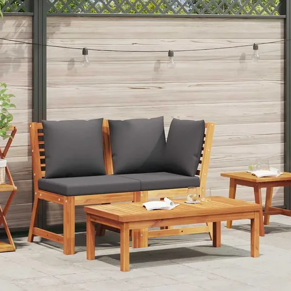 Salon de jardin 3pcs et coussin gris foncé Bois d'acacia solide