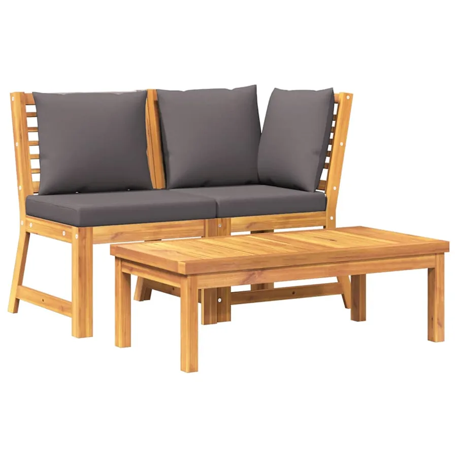 Salon de jardin 3pcs et coussin gris foncé Bois d'acacia solide - 2