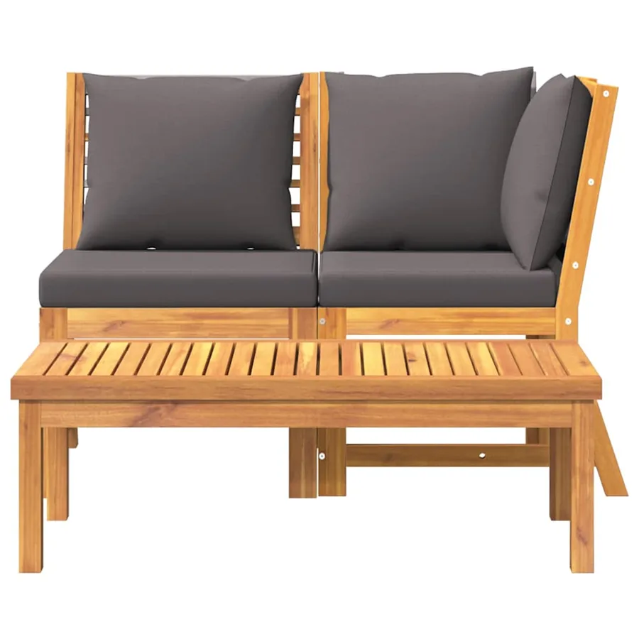 Salon de jardin 3pcs et coussin gris foncé Bois d'acacia solide - 3