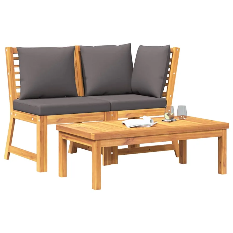 Salon de jardin 3pcs et coussin gris foncé Bois d'acacia solide - 4
