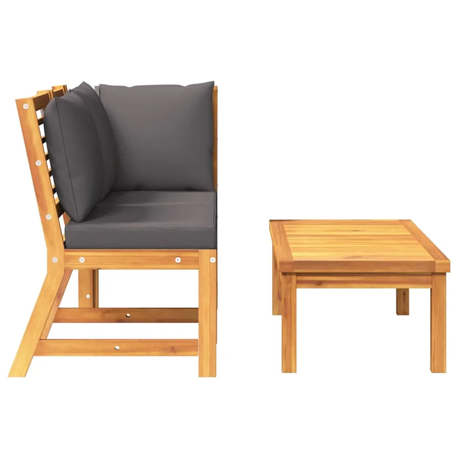 Salon de jardin 3pcs et coussin gris foncé Bois d'acacia solide - 5