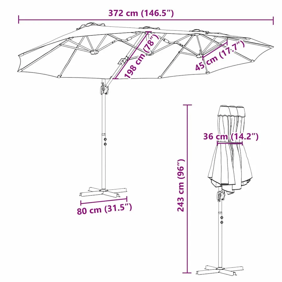 Parasol Vert 372 x 198 x 243 cm Polyester et Aluminium - 13