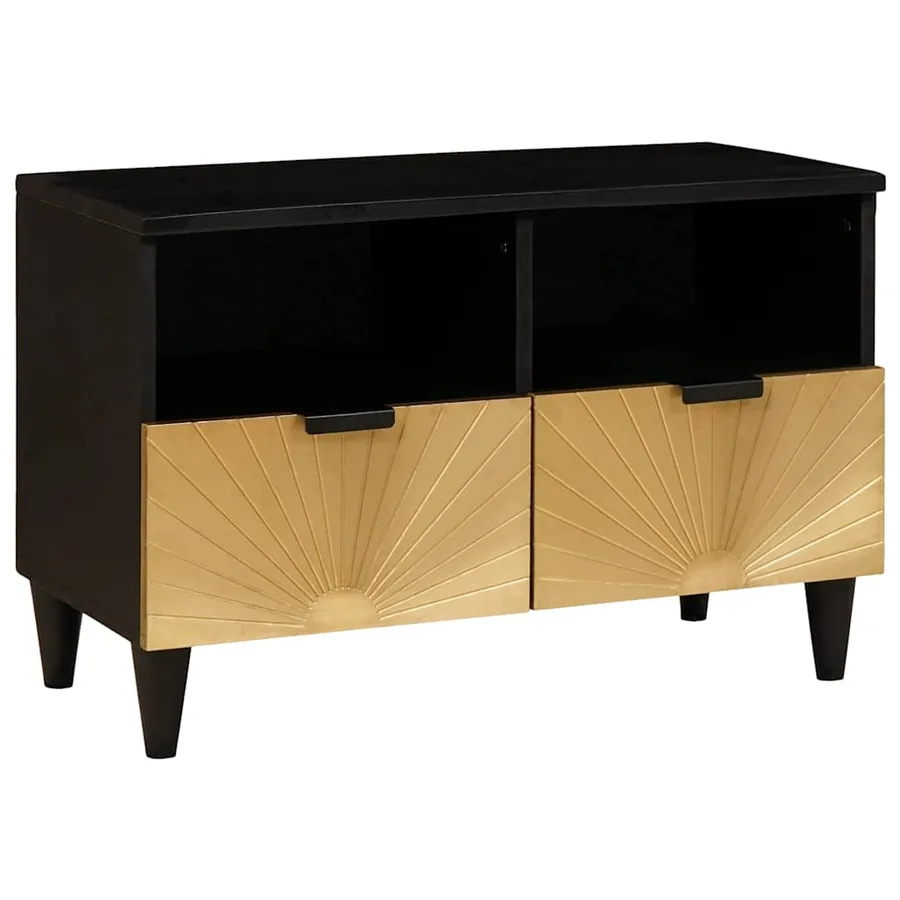 Meuble TV Noir et or 70 x 33 x 46 cm Bois d'ingénierie