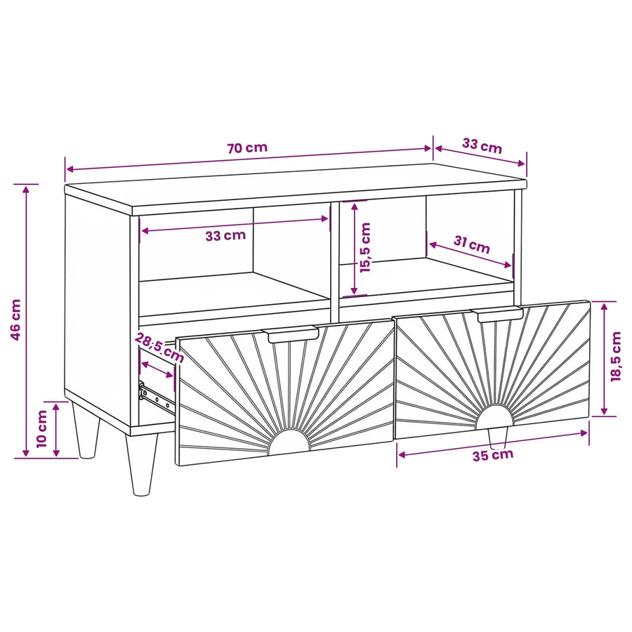 Meuble TV Noir et or 70 x 33 x 46 cm Bois d'ingénierie - 12