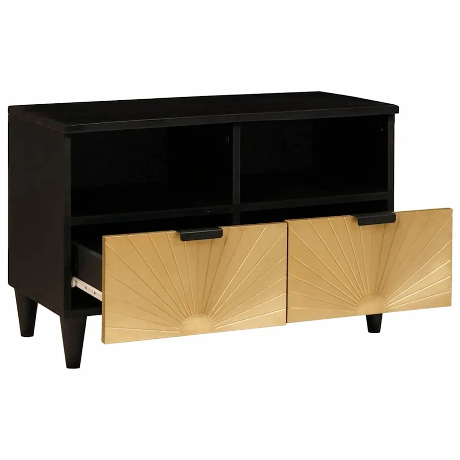 Meuble TV Noir et or 70 x 33 x 46 cm Bois d'ingénierie - 2