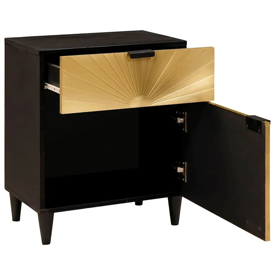 Table de chevet Noir et or 50 x 33 x 60 cm Bois d'ingénierie - 2