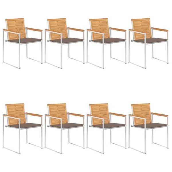 Chaises de jardin lot de 8 avec coussins Bois de teck massif