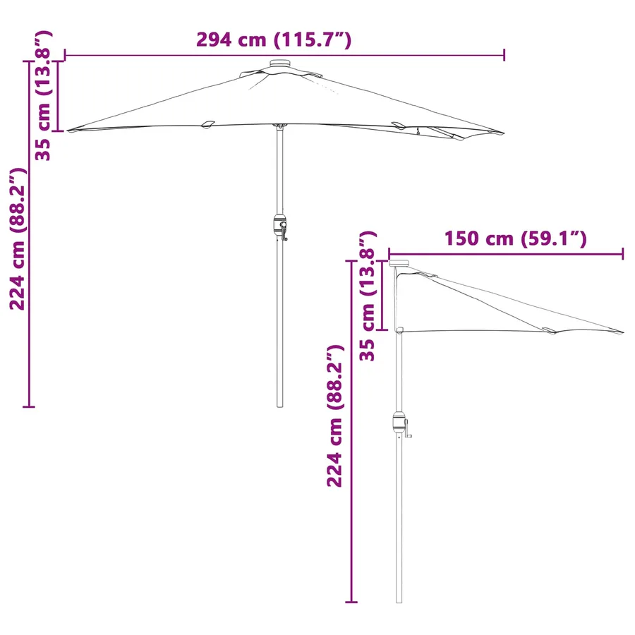 Parasol de jardin Noir 294 x 150 x 224 cm Polyester et Acier - 13