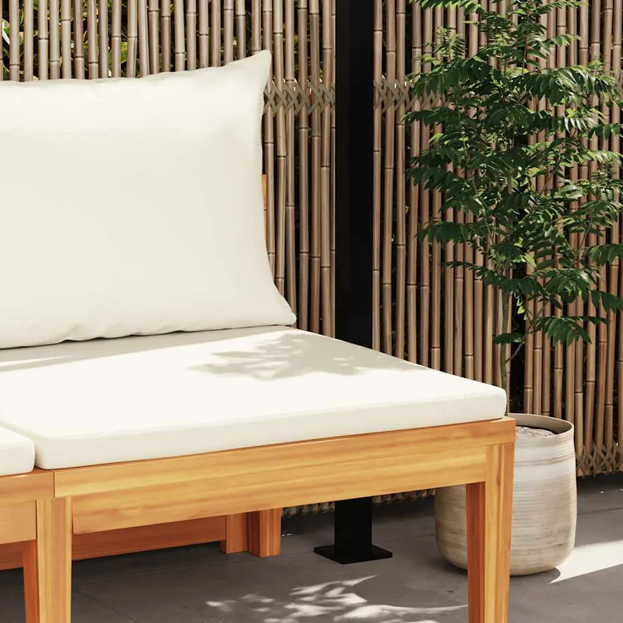 Banc de jardin avec table et coussins Blanc crème Teck solide - 3
