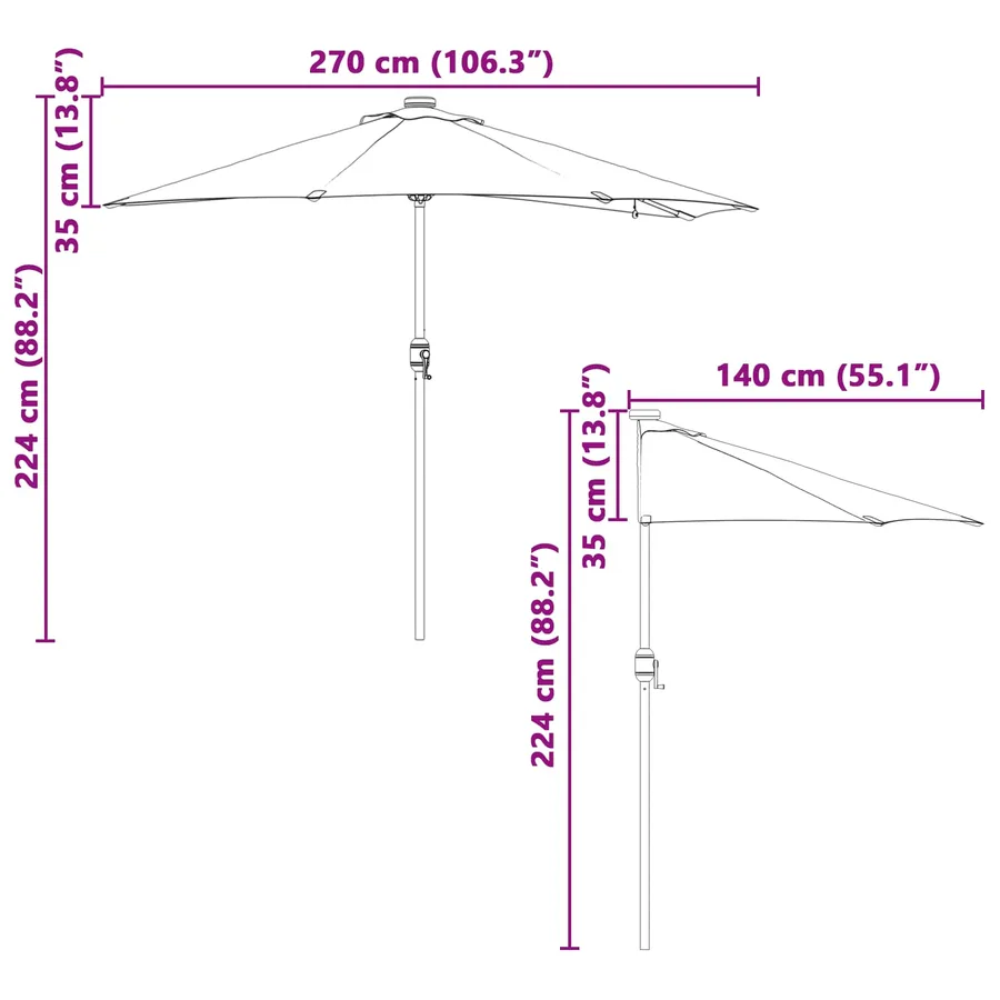 Parasol de jardin Noir 294 x 150 x 223 cm Polyester et Acier - 13