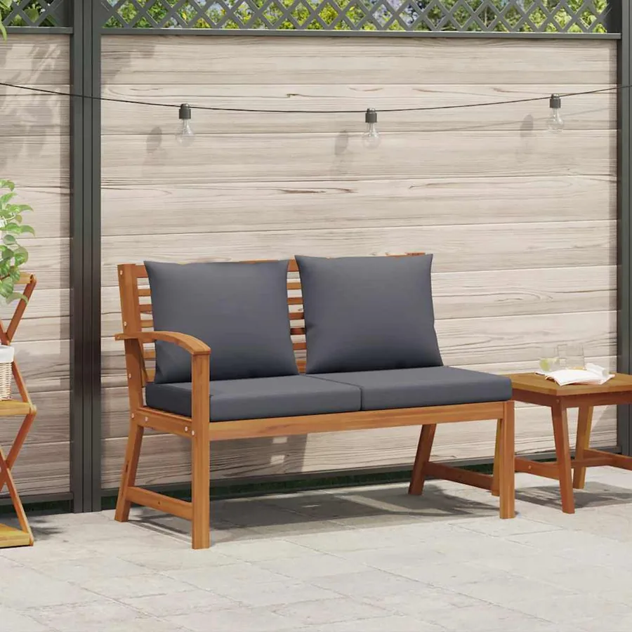 Banc de jardin 114,5 cm avec coussin gris foncé Bois d'acacia - 2