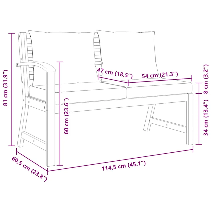 Banc de jardin 114,5 cm avec coussin gris foncé Bois d'acacia - 7