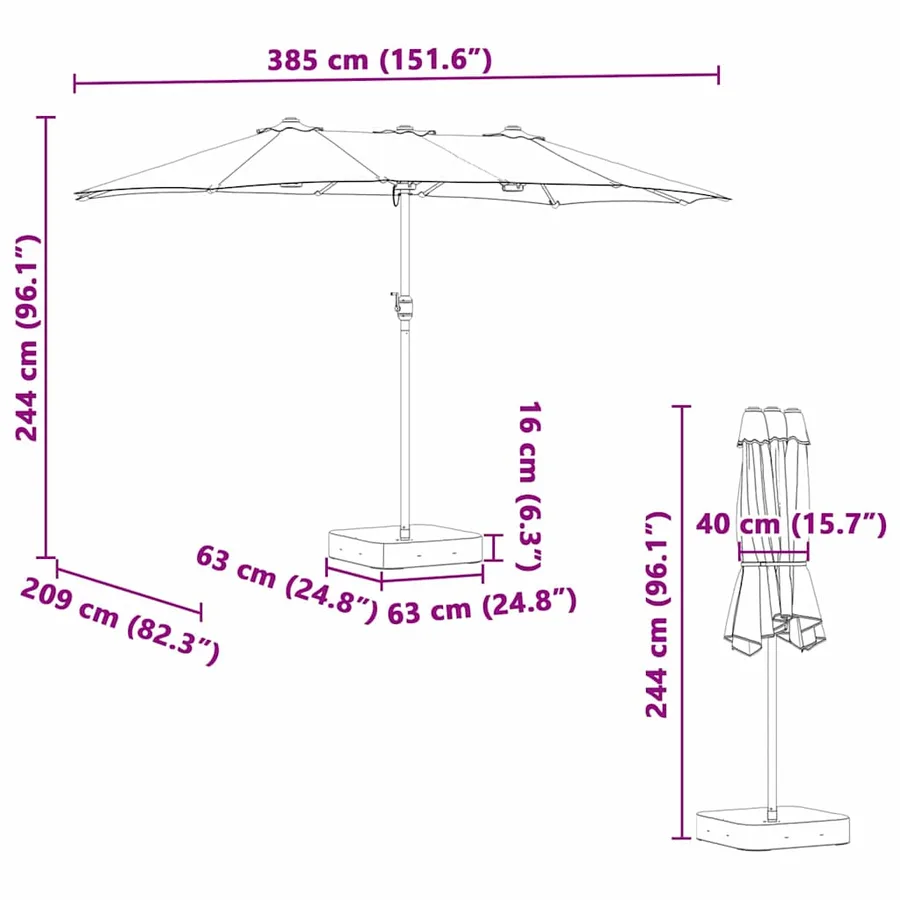 Parasol de jardin Taupe 385 x 209 x 244 cm Polyester et Acier - 10