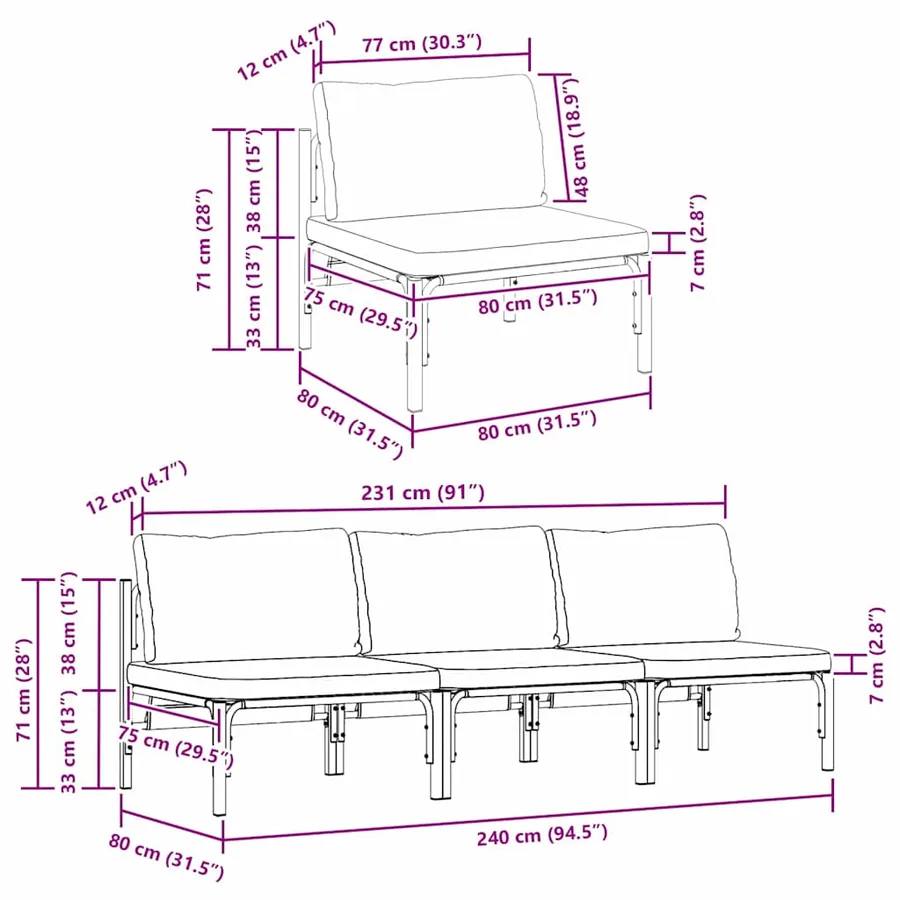 Mobilier de jardin 3 Pièce Anthracite 80 x 80 x 71 cm Acier - 11