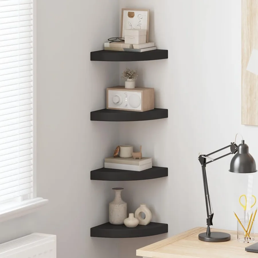 Étagères d'angle flottantes 4 pcs noir 25x25x3,8 cm MDF