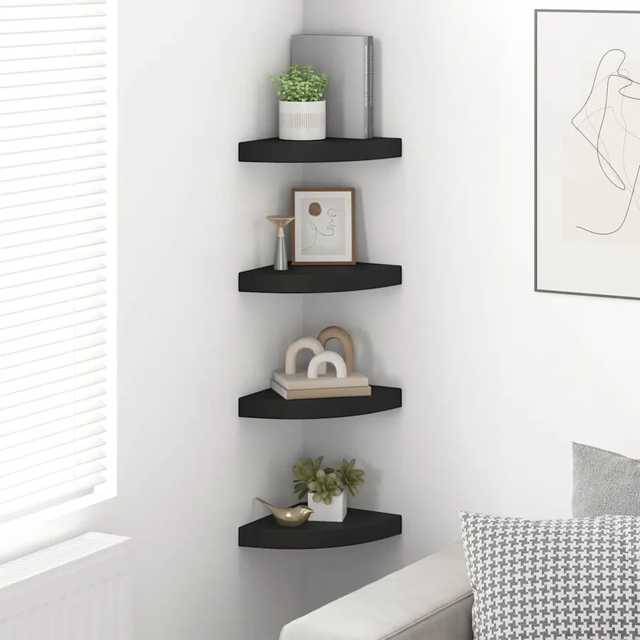 Étagères d'angle flottantes 4 pcs noir 25x25x3,8 cm MDF - 3