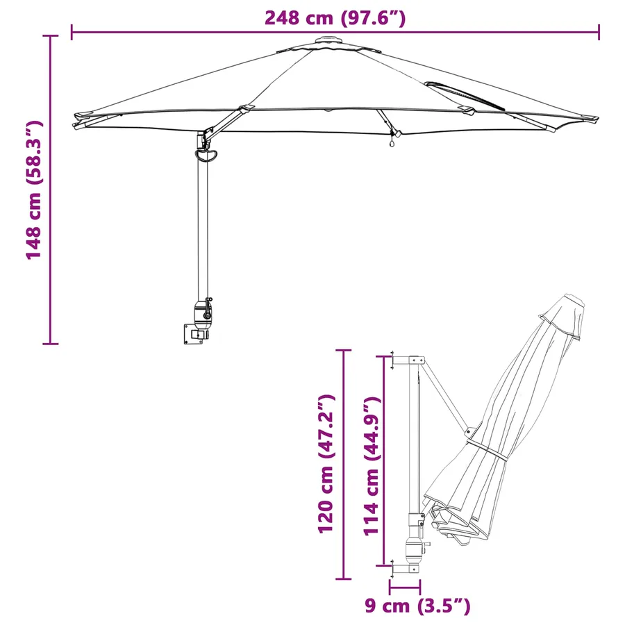 Parasol de jardin 248 x 248 x 148 cm Polyester et Acier Azur - 12