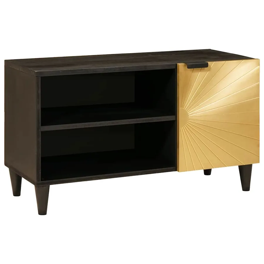Meuble TV Noir et or 80 x 33 x 46 cm Bois d'ingénierie - 2