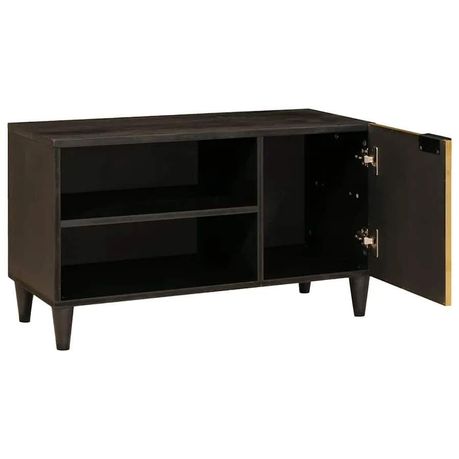 Meuble TV Noir et or 80 x 33 x 46 cm Bois d'ingénierie - 3